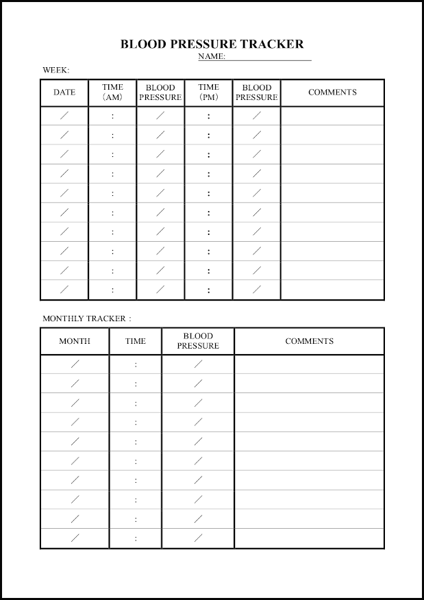 blood pressure sheet tracker