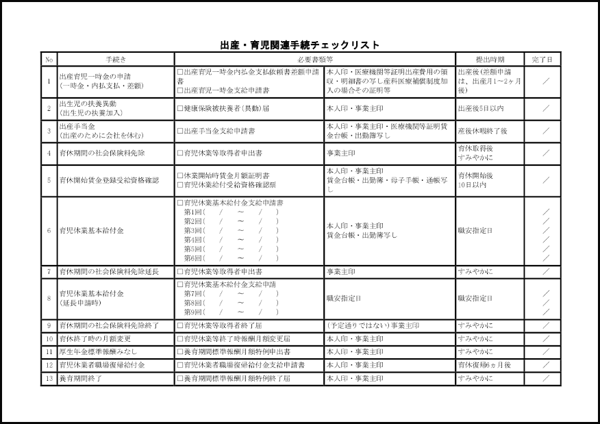 出産・育児関連手続チェックリスト　24