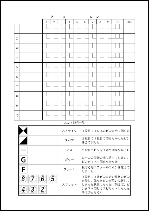 ボウリングスコアシート 4 記録シート 家庭 M活 Microsoft Office活用サイト