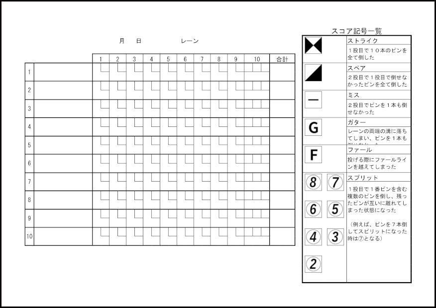 ボウリングスコアシート6