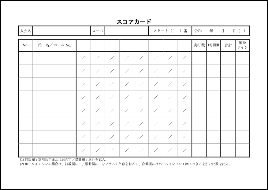 グラウンド・ゴルフスコアカード23 LibreOffice