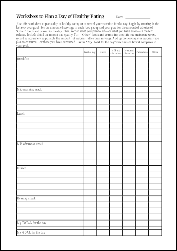 Worksheet to Plan a Day of Healthy Eating15