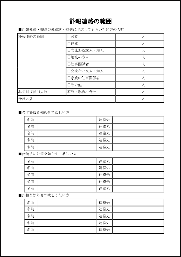 訃報連絡の範囲 5 名簿 家庭 M活 Microsoft Office活用サイト