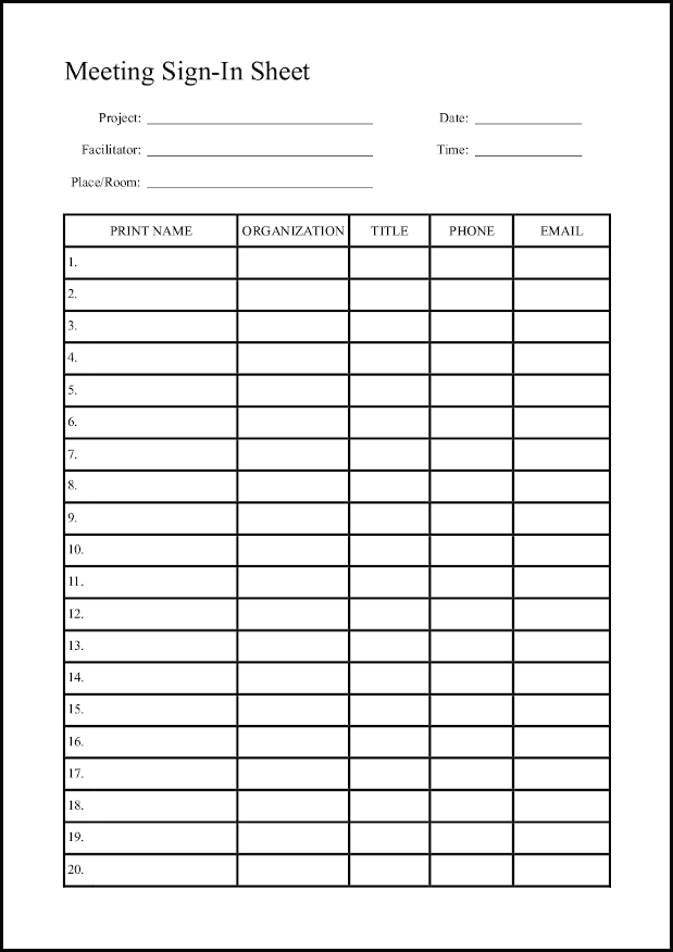 Meeting Sign-In Sheet25