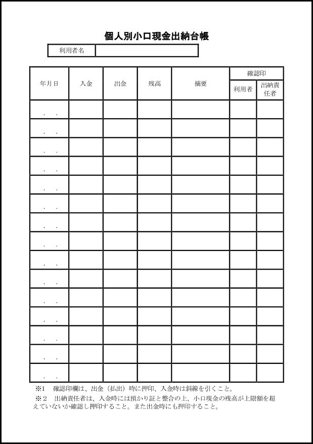 個人別小口現金出納台帳 17 様式 厚生 M活 Microsoft Office活用サイト