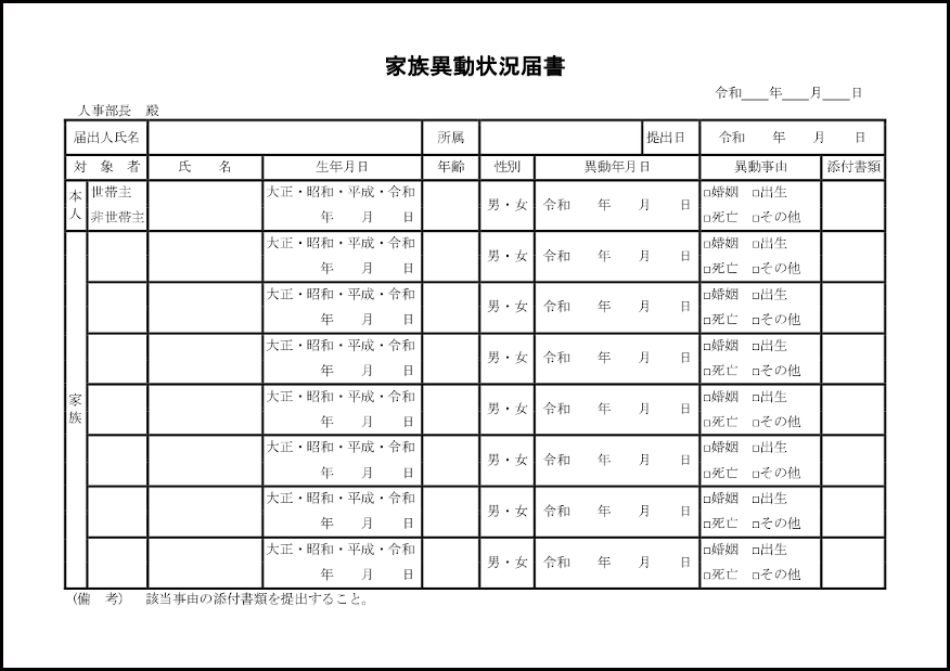 家族異動状況届書36