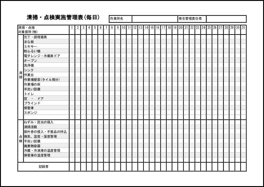 清掃・点検実施管理表(毎日)7 LibreOffice