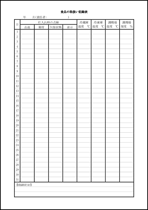 食品の取扱い記録表13